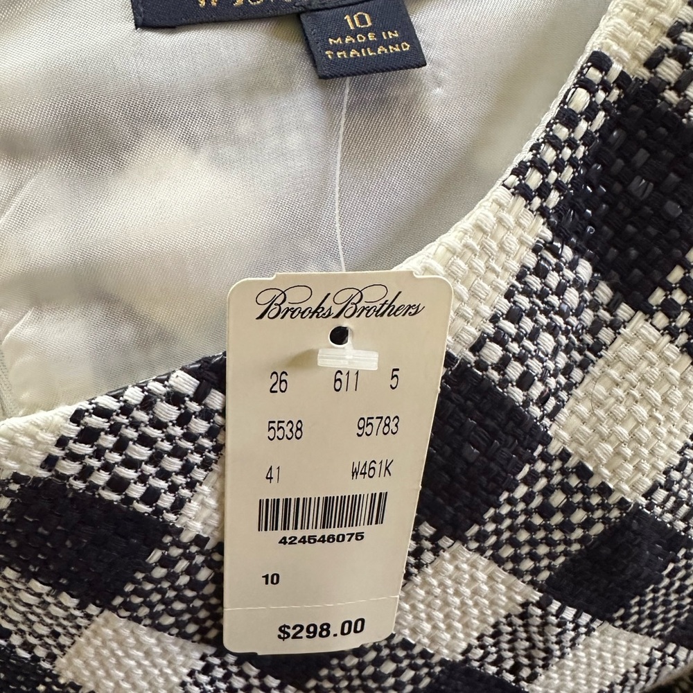 NWT Brooks Brothers Navy White Gingham Sleeveless Shift Dress Size 10